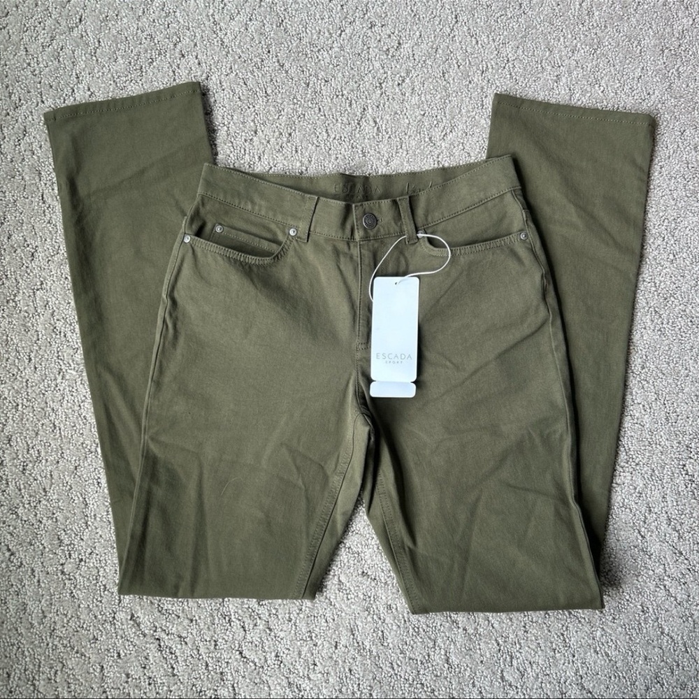 ESCADA Sport Linda Slim High Rise Straight Leg Denim Jeans Olive SZ 36 (SM) NWT